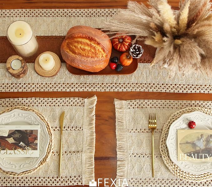 Boho Placemats Set of 6 Table Mats Farmhouse Home Dining Decor | 12x20" Place - Image 6
