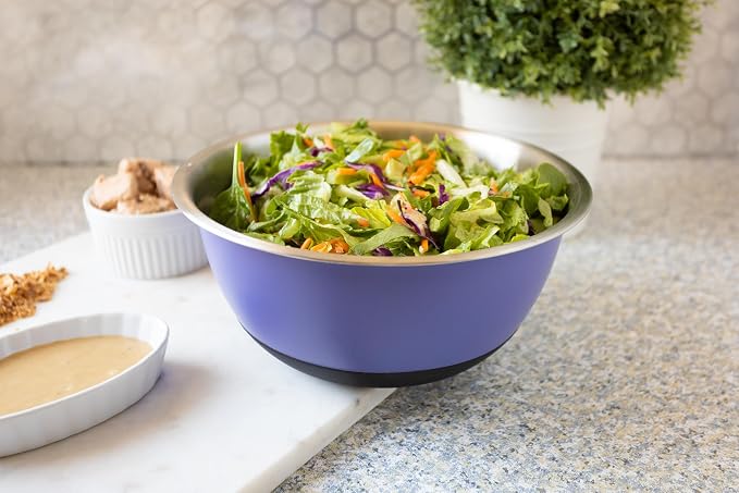 Fox Run Stainless Steel Mixing Bowl, 4.25 Quart Purple Mixing Bowl | Non-Skid - Image 5