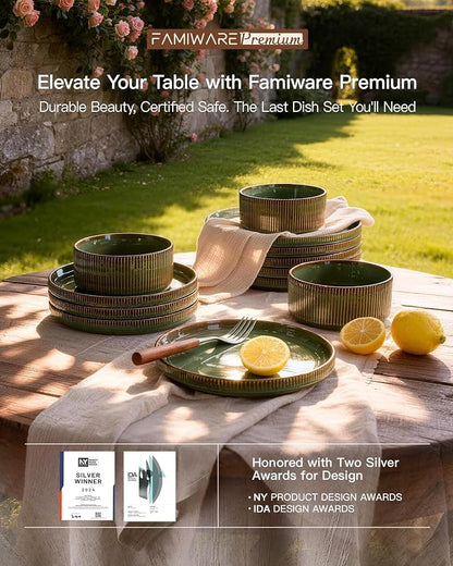 Dinnerware Set for 6, Ceramic Ribbed Plates, Dishes | 18-Piece Stoneware Dinner - Image 8