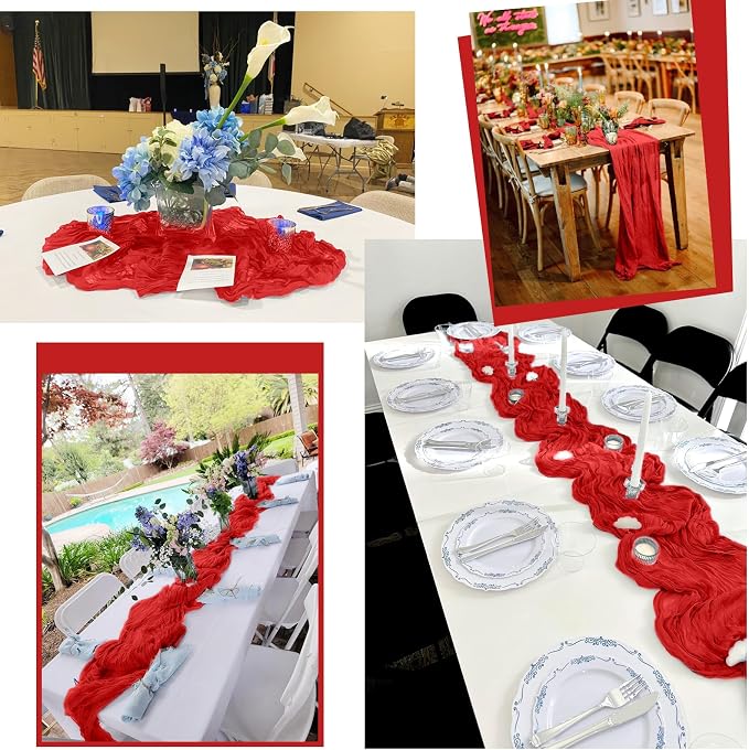 25 Pack Red Table Runner 17 x 108inch Cheesecloth Table Runner Boho Gauze Table - Image 7