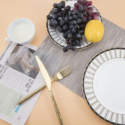SLKQG Sliver Placemats Set of 8 - Easy Clean Modern Durable Washable Vinyl Place Mats - Heat Resistant Placemats for Kitchen Table - PVC Table Mats for Dining Table (Sliver, 8)