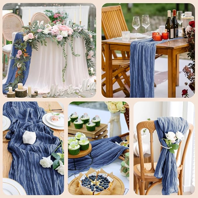 Cheesecloth Table Runner 10FT 3Pcs Blue Boho Gauze Sheer Runners | Cheese Cloth - Image 7