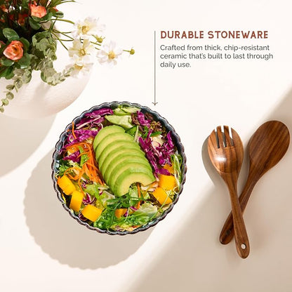 Serving Bowls, Durable Ceramic, Microwave and Dishwasher Safe, Scalloped Shell - Image 5