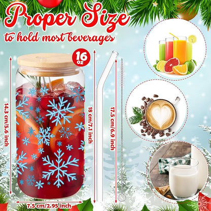 Sliner 2 Pcs Snowflake Glass Cups Christmas Tumbler - Image 4