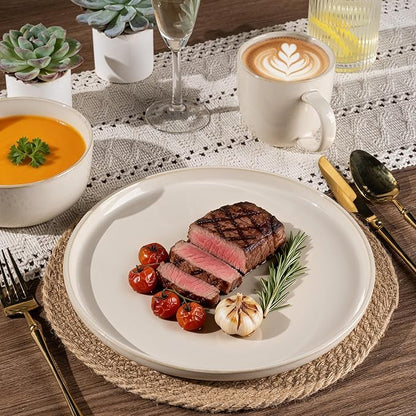 GBHOME Ceramic Dinnerware Sets for 8, 24 Pieces Stoneware Plates and Bowls Sets, Scratch Resistant Dishes, Dishwasher & Microwave Safe, Reactive Glaze-Vanilla color