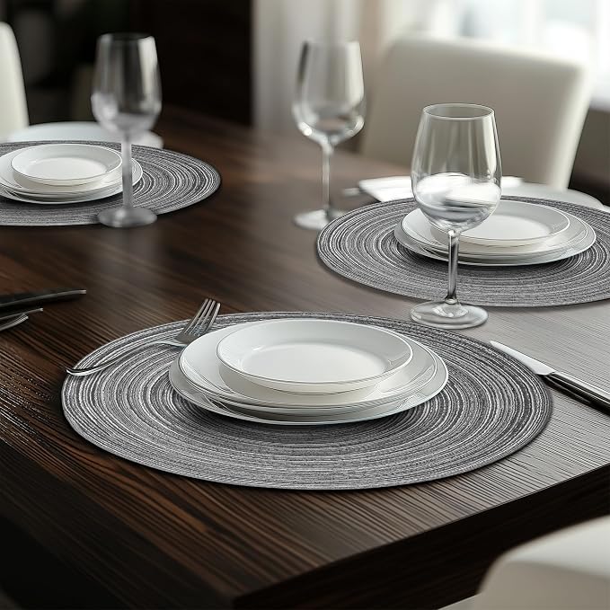 MIAOMIAO Round Placemats Set of 6 Woven Braided Place Mats | 14.5 Inch Cotton - Image 6