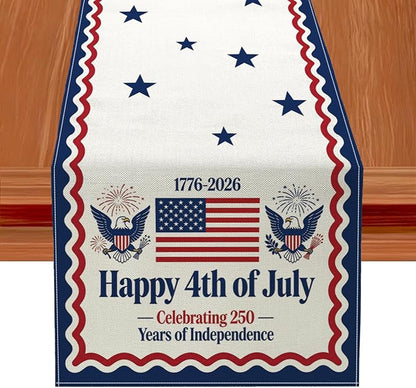 Patriotic Table Runner Decor, 250th Anniversary 4th of July American Flag by JVUZIQ