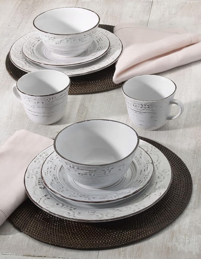 Pfaltzgraff Trellis White 16-Piece Stoneware Dinnerware Set, Service - Image 7