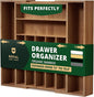ROYAL CRAFT WOOD Luxury Bamboo Kitchen Drawer Organizer - Silverware Organizer - Utensil Holder and Cutlery Tray with Grooved Drawer Dividers for Flatware and Kitchen Utensils (9 Slot, Brown Bamboo)