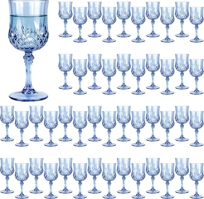 48Pack Plastic Wine Glasses, 7oz Vintage Goblets by LEYIQU