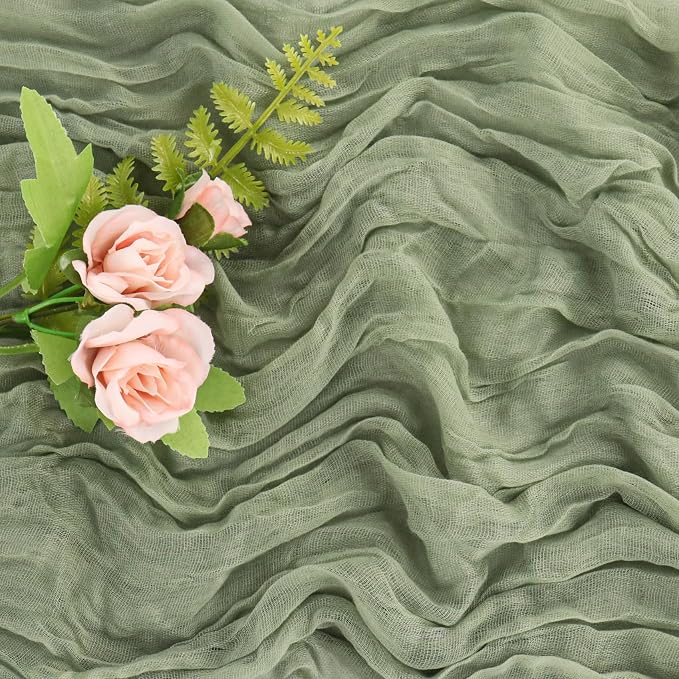 6 Pieces Sage Green 10FT Cheesecloth Table Runner Boho Gauze Fabric Table - Image 5