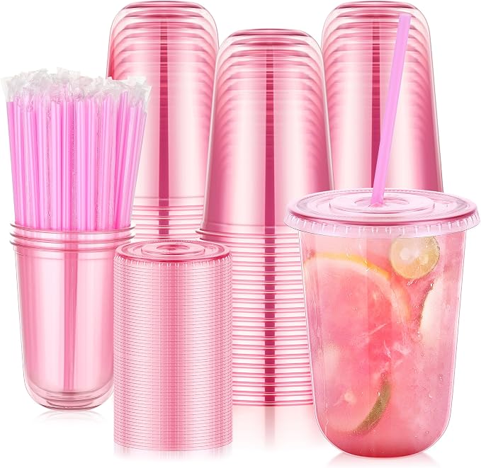 tchrules 100 Set 16oz Pink Round Bottom Plastic Cups by Tchrules