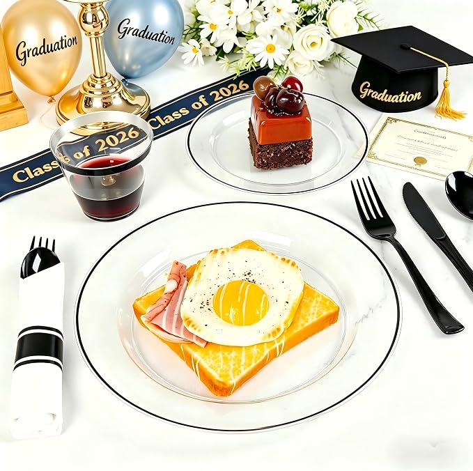 SUT 175 Pcs Black and Clear Plastic Dinnerware Set - Image 4