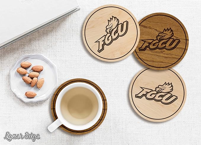 LazerEdge Florida Gulf Coast Eagles Wooden Coaster Set - Cherry Wood - Officially Licensed Product - 4-Pack