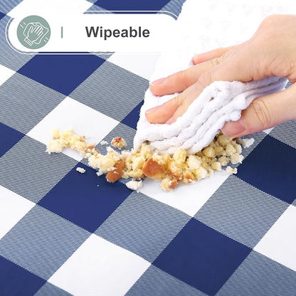 misaya Rectangle Waterproof Vinyl Table Cloth, Buffalo Flannel Backed Tablecloth, Wipeable Plastic Table Cover for Dinner, Kitchen, Outdoor (60" x 120", White and Navy)