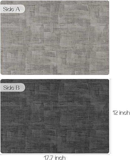Romanstile Reversible Vinyl Placemats Set of 8, Faux Leather 100% Waterproof Oil-proof Wipeable Place Mats, Heat Resistant Dual Sided Table Mats for Kitchen/Dining/Party (Grey Light Grey, 12 x 17 Inch
