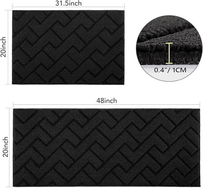 hicorfe Kitchen Rugs and Mats Sets,2 Pieces Super Absorbent Polypropylene Non-Slip Rug,Soft Comfort Floor Mat,Washable for Kitchen,Hallway,Office,Sink,Laundry(20" x 32"+20" x 48",Black)