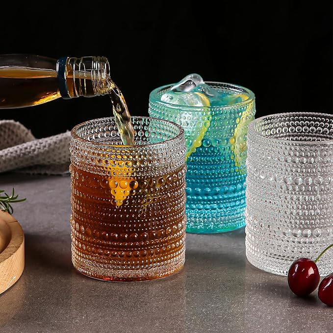 Amyoole Hobnail Drinking Glasses Set of 6, 12oz Bar Tumbler Glassware | Clear - Image 7