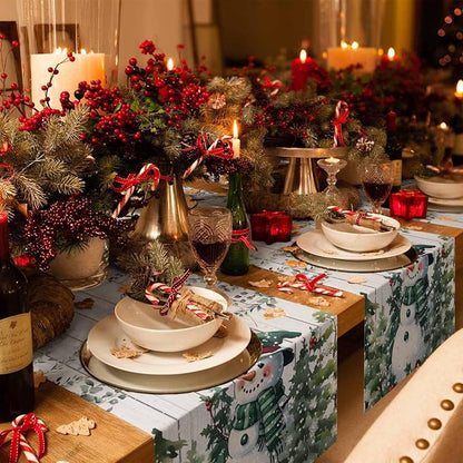 Christmas Snowman Table Runner 36 Inches Long, Xmas Trees Eucalyptus Leaves - Image 6