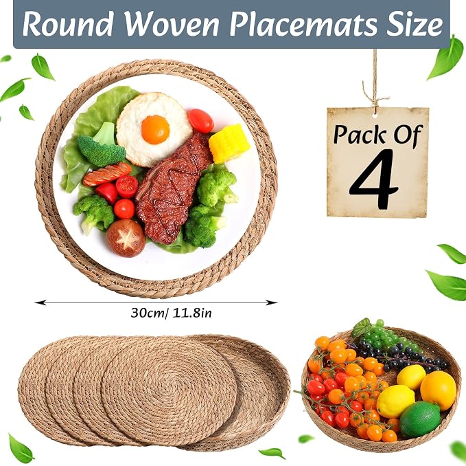 Boho Placemats 4/6/8 Set of Round Woven Placemat Macrame Style Bicolor - Image 4