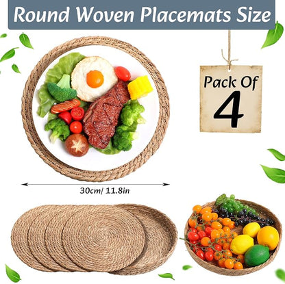 Boho Placemats 4/6/8 Set of Round Woven Placemat Macrame Style Bicolor - Image 4