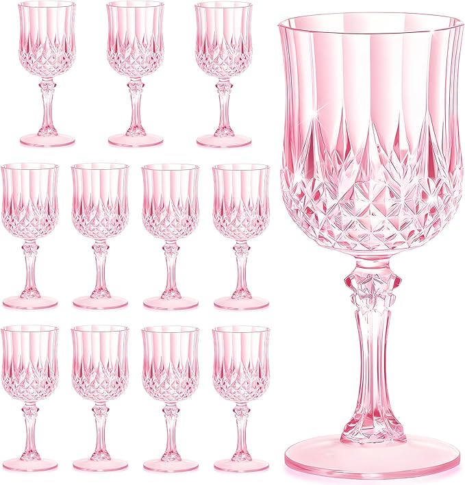 7OZ Plastic Wine Glasses, Reusable Vintage Goblets Unbreakable Drinking Glasses by Unknown