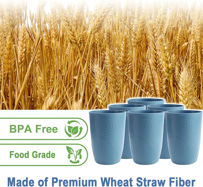 16oz Plastic Drinking Glasses, Wheat Straw Cups Set of 6 - Image 3