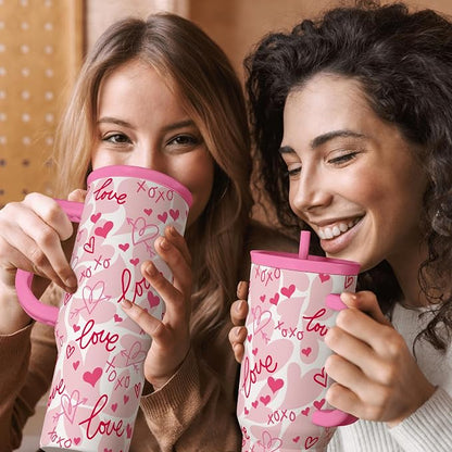SANDJEST Heart Tumbler with Handle 40oz, Valentines Stainless Steel Insulated - Image 7