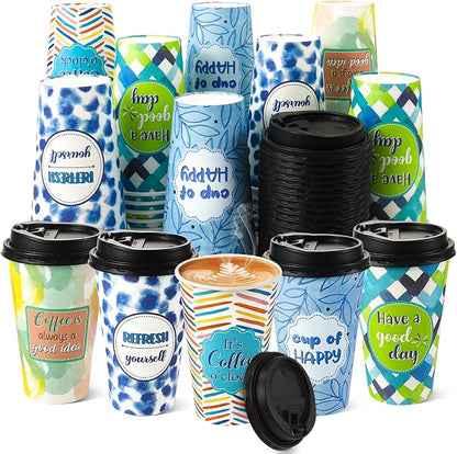 50 Pack 16 oz Disposable Coffee Cups by Ovveroche