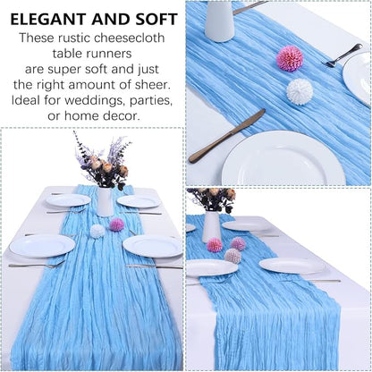 12 Pack Baby Blue Cheesecloth Table Runner 35 x 120 Inch | Boho Gauze Fabric - Image 5
