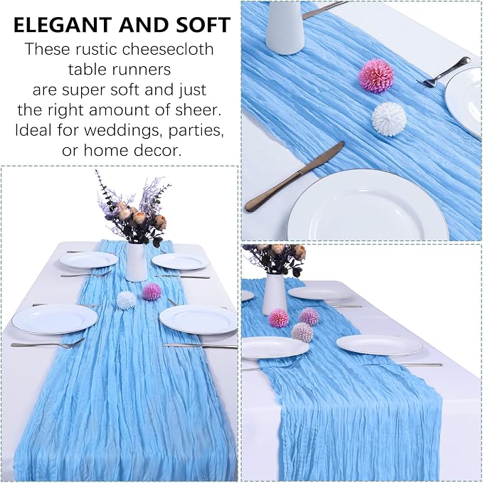 6 Pack Baby Blue Cheesecloth Table Runner 35 x 120 Inch | Boho Gauze Fabric - Image 5