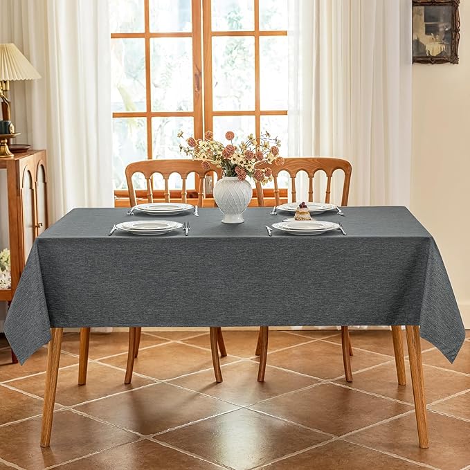 Faux Linen Fabric Rectangle Grey Table Cloth 55 x 70 Inch Textured Stain Resistant & Washable Gray Rectangular Tablecloth Reusable for Dining Kitchen Party