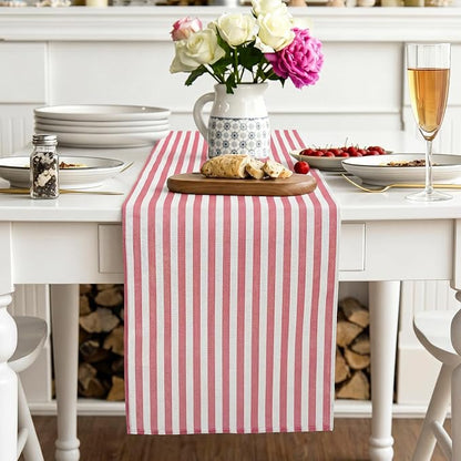 6 Pcs Pink and White Stripe Table Runner, 13 x 72 Inch | Linen Kitchen Dining - Image 3