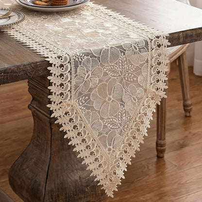 SIOLOC Champagne Lace Table Runner 14 x 72 Inch, Premium Embroidered Floral by HEALTHYCOMFORTLIFE