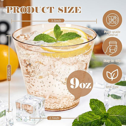 50 Pack 9oz Transparent Brown Plastic Cups, Fancy Disposable Cocktail Cup | - Image 2