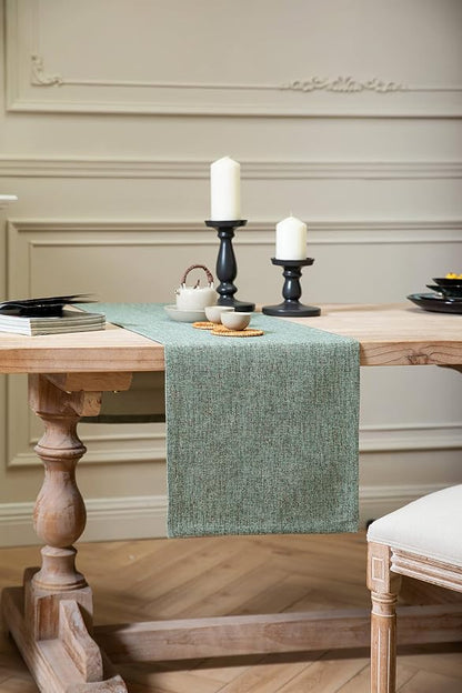 Burlap Style Farmhouse Table Runner, 14x108 Inches Mineral Green | Thick - Image 3