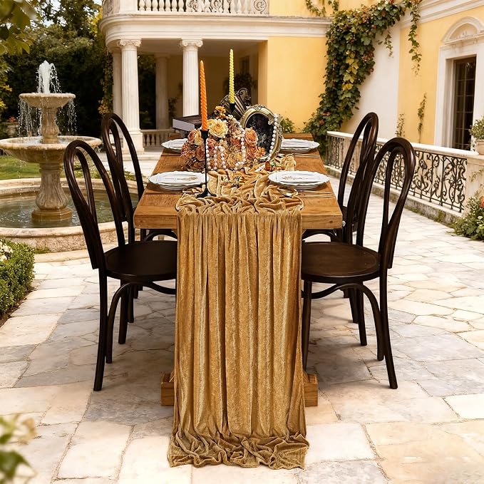 Gold Velvet Table Runner 10ft Extra Long Luxury Fall Thanksgiving Runners | 3 - Image 3