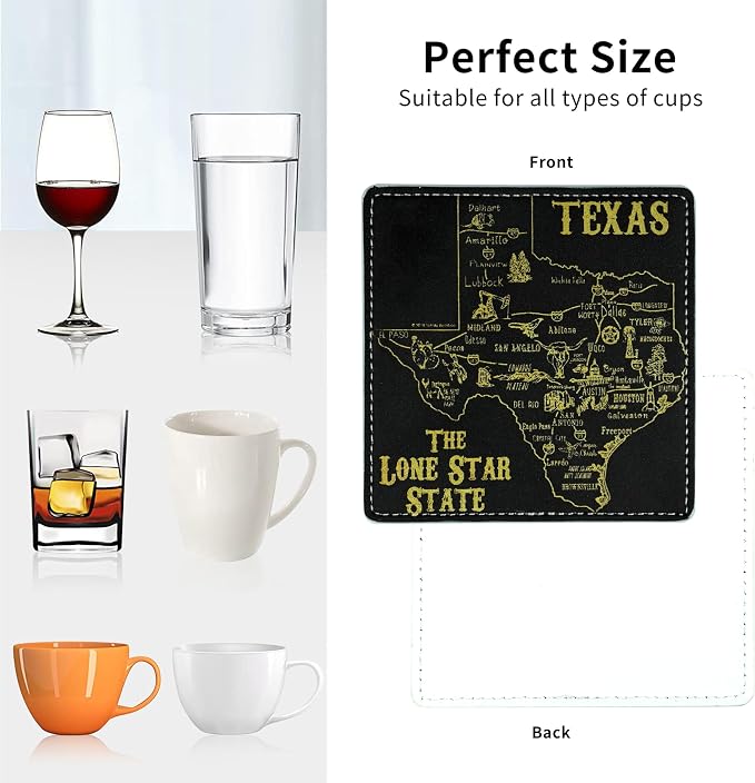 Marble Coasters Square Leather Drinks Coaster Set - Image 5