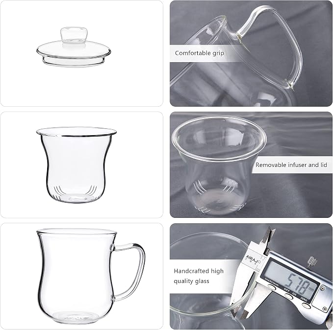 CNGLASS Glass Tea Cup with Removable Infuser and Lid, 10oz Thickened Glass - Image 2
