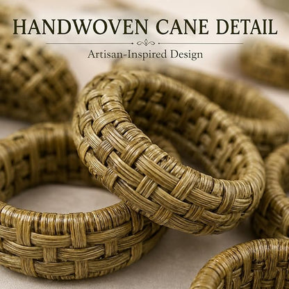 Cane Woven Napkin Rings Set of 12, Versatile Cane Napkin Holder Natural - Image 3
