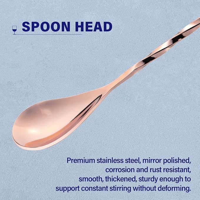 Bar Spoon Cocktail Mixing Stirrer, 12” Long Handle, Rose Gold | 18/8 Stainless - Image 3