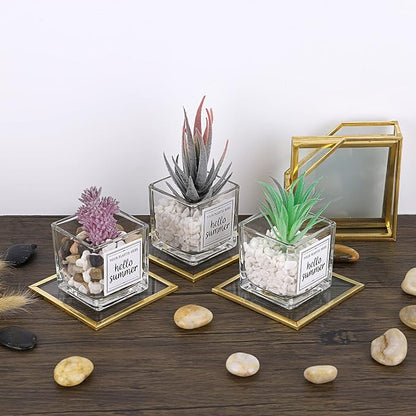 JUXYES Set of 7 Gold Brass Clear Glass Round Coaster - Image 5