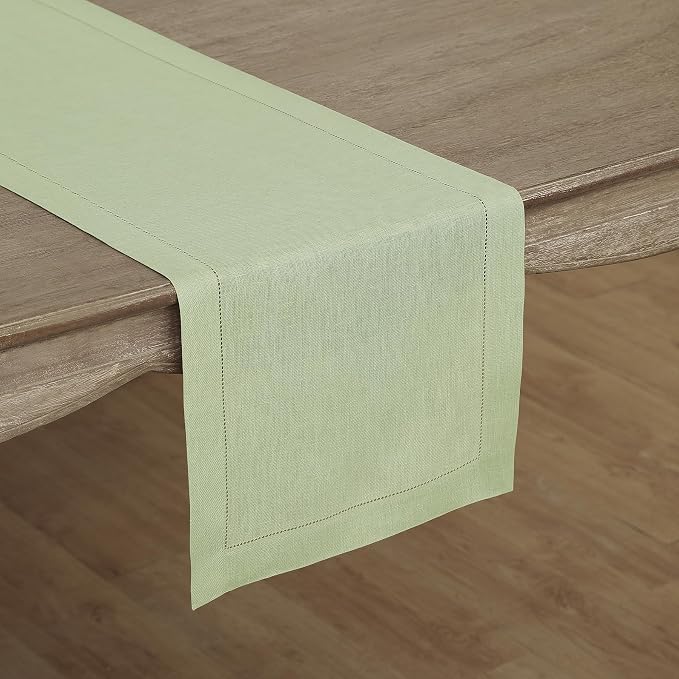 Solino Home 100% Pure Linen Table Runner Sage Green Hemstitch, 14 x 48 in | - Image 2