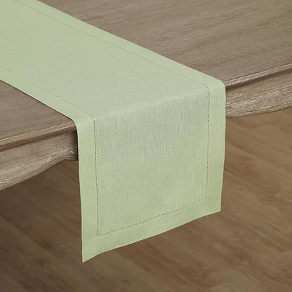Solino Home 100% Pure Linen Table Runner Sage Green Hemstitch, 14 x 108 in | - Image 2