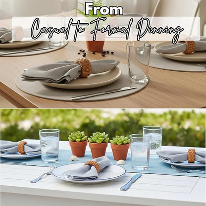 ALPHA Living HOME 6 Pcs Boho Rattan Woven Napkin Rings, Farmhouse Water Hyacinth Wooden Rustic Napkin Rings Holders for Table Wedding Decor Home and Kitchen Décor (Brown)