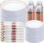 BESTVIP 700PCS Rose Gold Plastic Dinnerware Set, Disposable Party Plates for 100 Guests, Include: 200 Plastic Plates, 100 Pre Rolled Napkins with Rose Gold Silverware, 100 Cups for Christmas