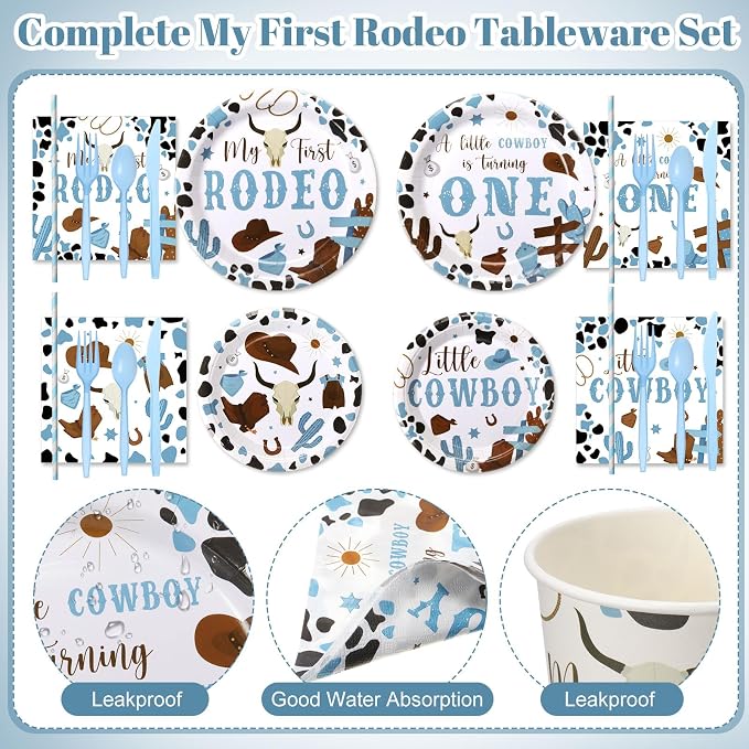 450 Pcs My First Rodeo Birthday Tableware Set Decorations Western Cowboy 1st - Image 3