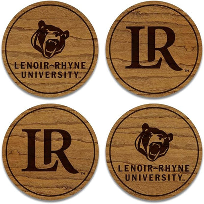 LazerEdge Lenoir Rhyne Bears Wooden Coaster Set - Cherry Wood - Officially Licensed Product - 4-Pack