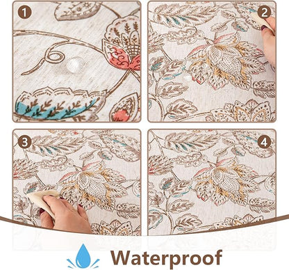 Mysky Home Waterproof Tablecloth Rectangle 60x102 Inch Rustic Burlap Tablecloth Spring Floral Linen Table Cover Farmhouse Decoration Rectangle/Oblong for Holiday, Dinner, Indoor and Outdoor Use, Brown