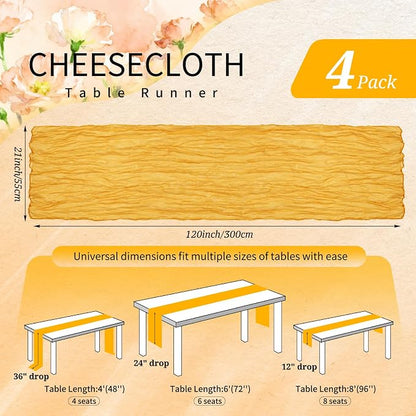 4 Pack Cheesecloth Table Runner 10FT Gold Table Runner Boho Gauze Cheese Cloth - Image 2